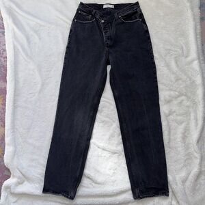 Abercrombie & Fitch Black Denim Straight Button Fly High Rise Crossover Dad Jean